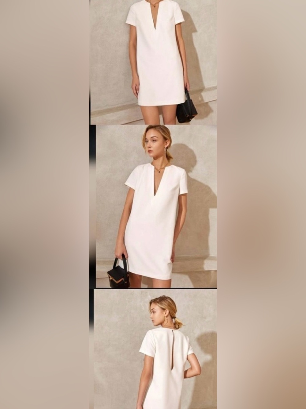 NWT AEL Amy Enjoy Life Minimalist V-Neck Shift Dress in Cream - Picture 2 of 10